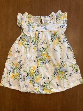 Floral Baby Dress with Yellow & Blue Blooms, Ruffles